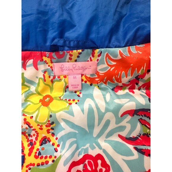 Lily Pulitzer Allie Packable Down Puffer Vest Brewster Blue Gold Zipper Size M - Picture 10 of 12